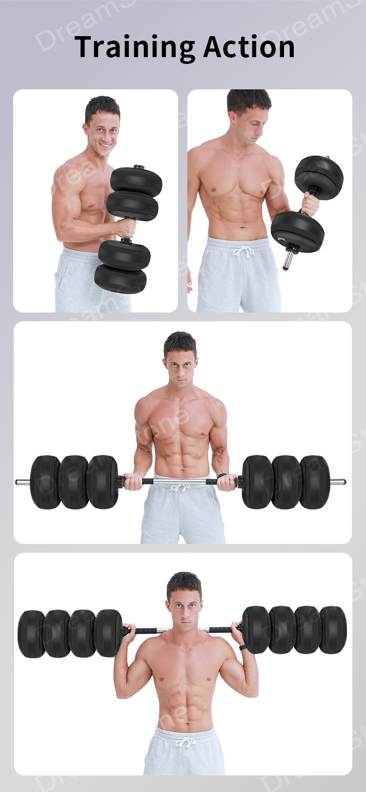 Deiris Water Filled Dumbbells Barbell 2 in 1 Set Adjustable Weights 30-35kg Portable Weightlifting Training Home Fitness Water Barbell