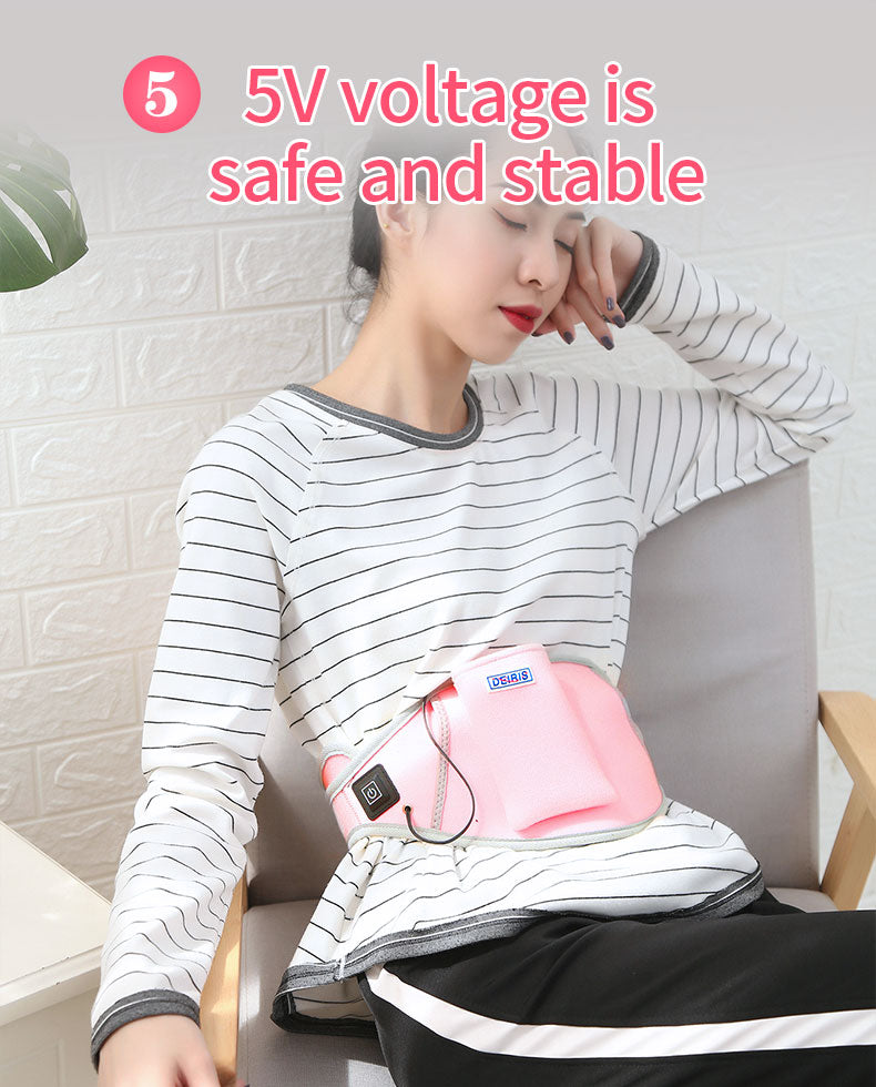 USB Electric Heating Waist Belt Adjustable Lumbar Heating Belly Warmer Waist Pink