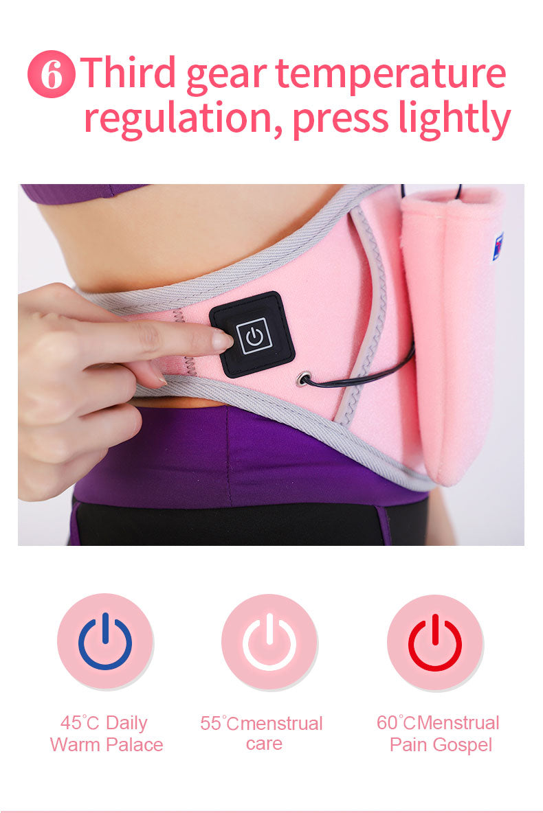 USB Electric Heating Waist Belt Adjustable Lumbar Heating Belly Warmer Waist Pink