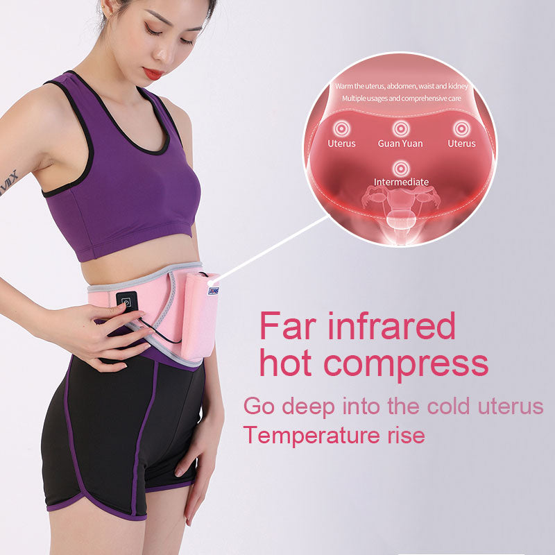 USB Electric Heating Waist Belt Adjustable Lumbar Heating Belly Warmer Waist Pink