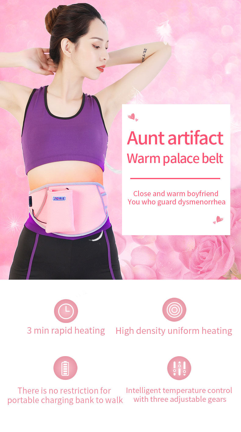 USB Electric Heating Waist Belt Adjustable Lumbar Heating Belly Warmer Waist Pink