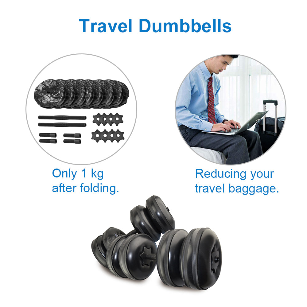 Deiris 20-25KG Water Filled Dumbbells Set Men Women Arm Muscle Training Gym Home Fitness Travel Adjustable Weights Dumbbells
