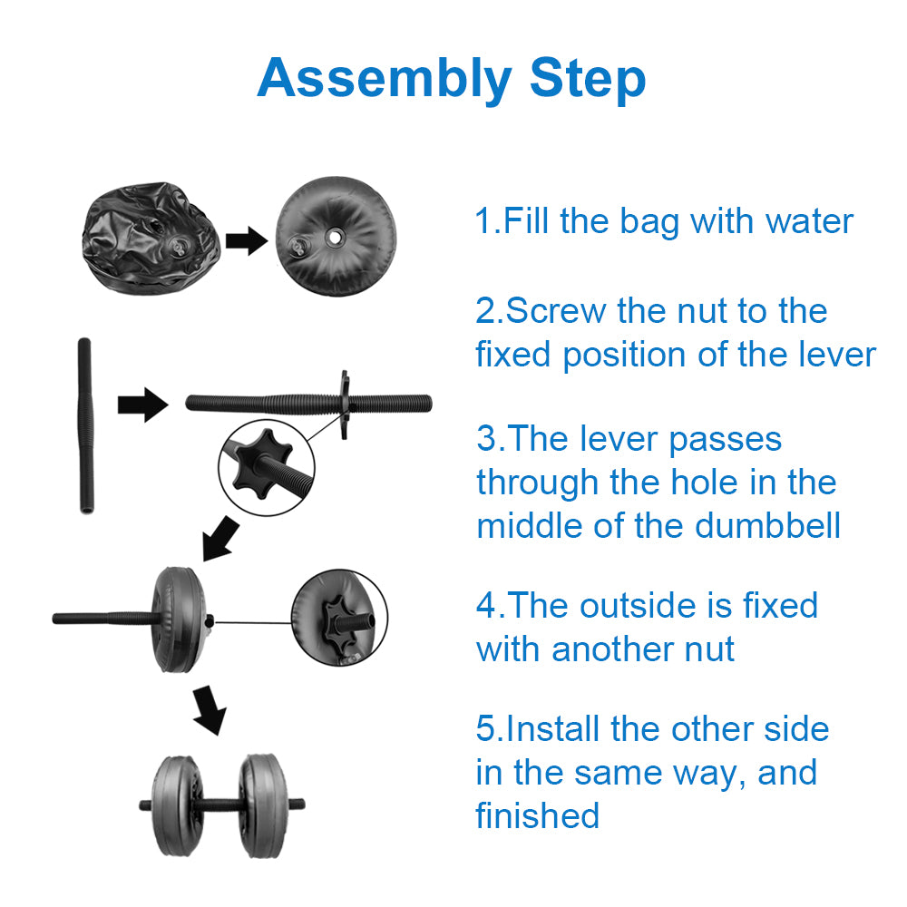 Deiris 20-25kg Portable Gym Home Water Dumbbell Set Weight Lifting Adjustable Weight Plastic Water Filled Fitness Dumbbells