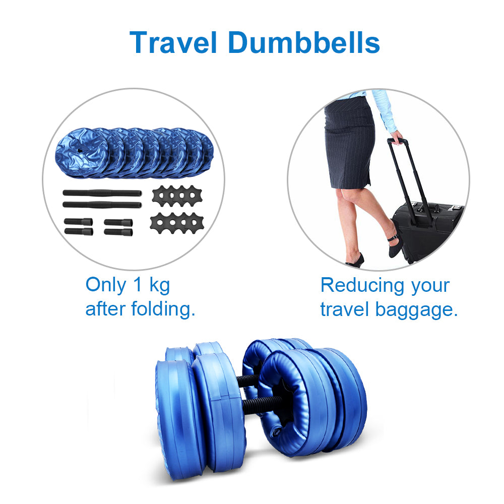Deiris 20-25KG Water Filled Dumbbells Set Men Women Arm Muscle Training Gym Home Fitness Travel Adjustable Weights Dumbbells