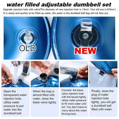 Deiris 20-25KG Water Filled Dumbbells Set Men Women Arm Muscle Training Gym Home Fitness Travel Adjustable Weights Dumbbells